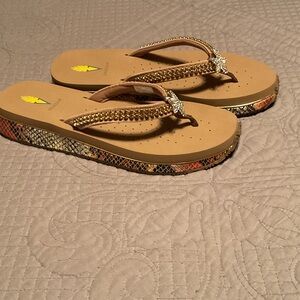 Volatile Tan Sandals with Rhinestone Detail